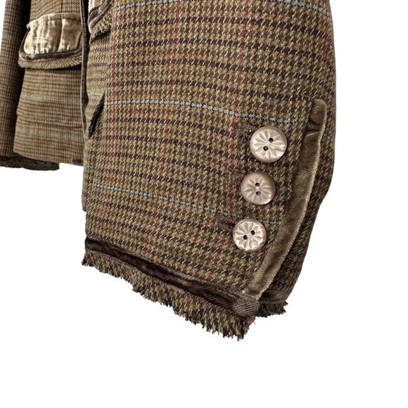 J. Jill Tweed Houndstooth Velvet Trim Brown Preppy Academia Blazer Jacket Sz 10 - Picture 10 of 16